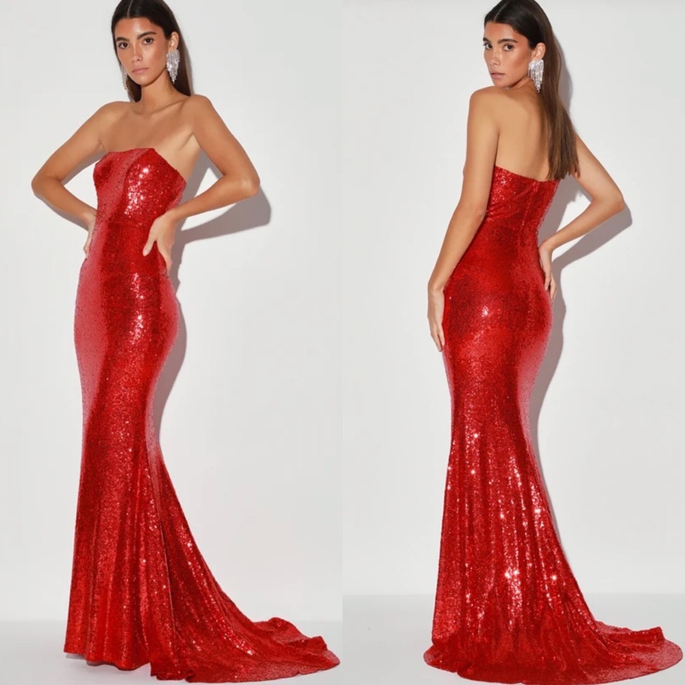 Lulu's Dazzling Red Strapless Sequin Maxi Dress